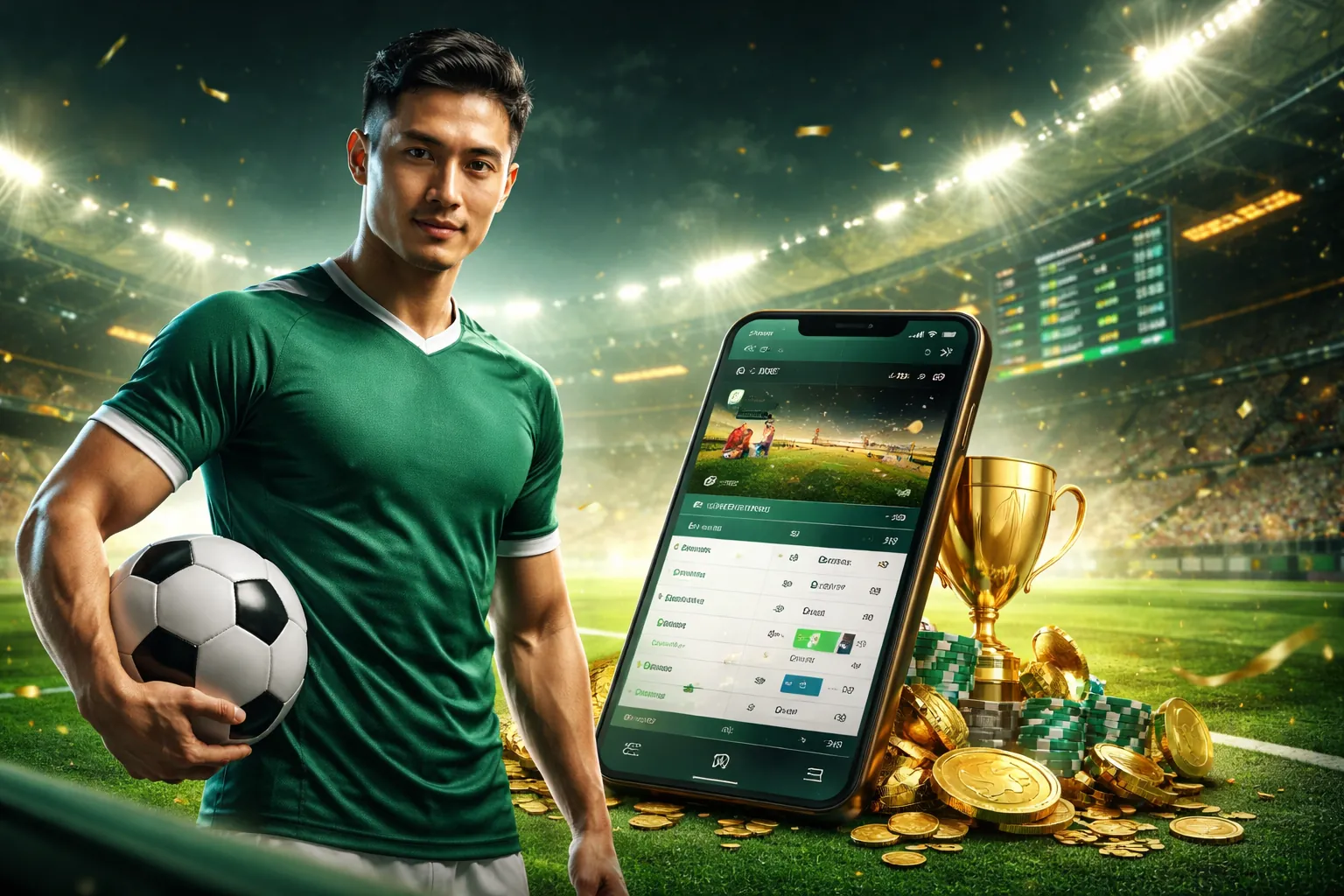 Sân vận động đầy ắp khán giả với logo vv88win, biểu tượng của cá cược thể thao trực tuyến